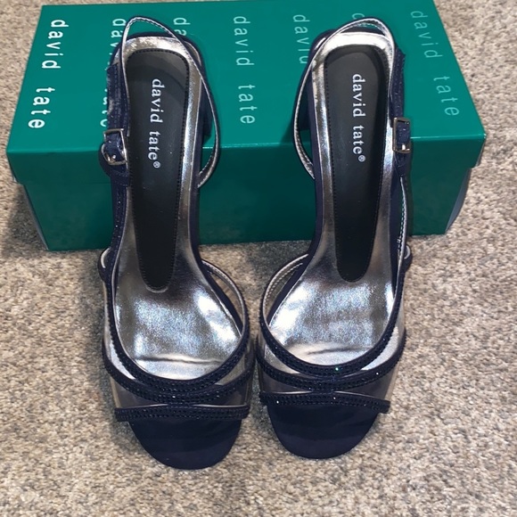 NWT David Tate Navy Blue Slingback Heels (Double Wide) - Picture 3 of 6